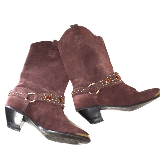 Brown suede Cowboy boots harness - Picture 5 of 12